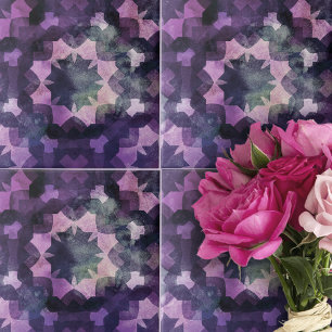 Elegant Paarse zwart complex geometrisch patroon Tegeltje