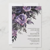 Elegant Paarse zwarte bloemenbruiloft Kaart (Voorkant)