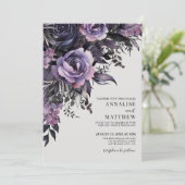 Elegant Paarse zwarte bloemenbruiloft Kaart (Staand voorkant)