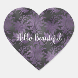 Elegant Paarse zwarte bloemenkool Hart Sticker