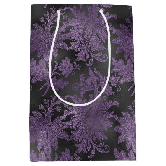 Elegant Paarse zwarte bloemenkool Medium Cadeauzakje (Voorkant)