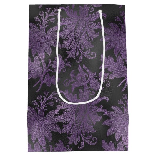 Elegant Paarse zwarte bloemenkool Medium Cadeauzakje (Achterkant)