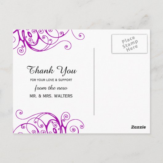 Elegant Paarse zwembroeken bruiloft Dank je Briefkaart (Achterkant)