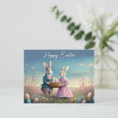 Elegant  paashaas jongen en meisje briefkaart (Staand voorkant)