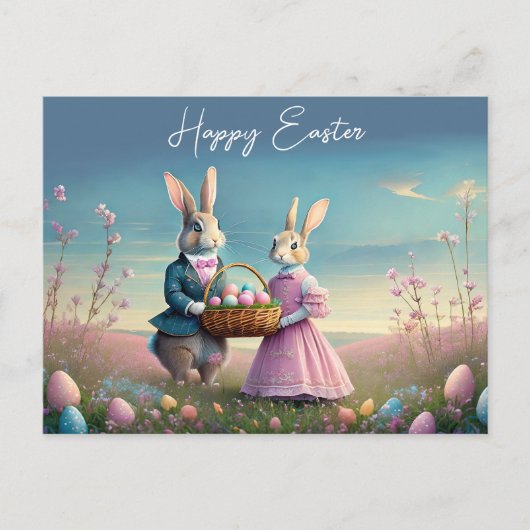 Elegant  paashaas jongen en meisje briefkaart (Voorkant)