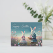 Elegant paashaas jongen en meisje briefkaart (Staand voorkant)