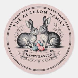 Elegant paashaas paar met eieren ronde sticker