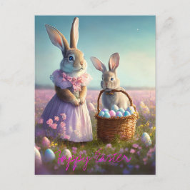 Elegant paashaas roze jurk baby bunny feestdagenkaart