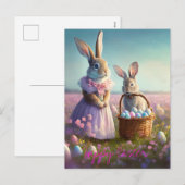 Elegant paashaas roze jurk baby bunny feestdagenkaart (Voorkant / Achterkant)