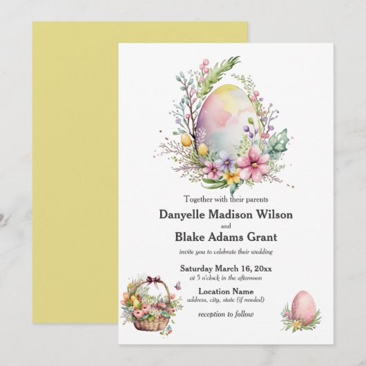 Elegant Paasmaterie Lente Waterverf bruiloft Kaart (Voorkant / Achterkant)