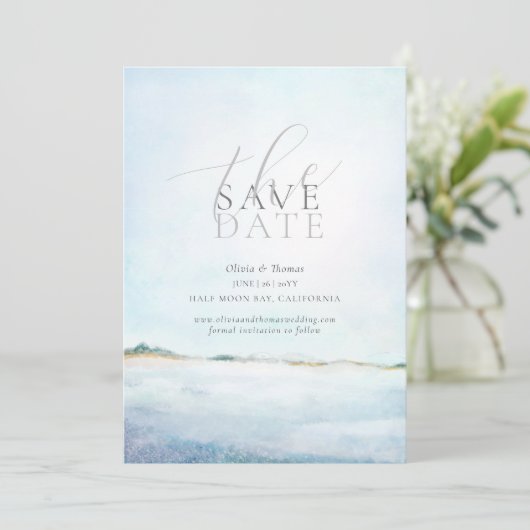 Elegant Painted Beach Wedding Photo Save the Date Kaart (Staand voorkant)