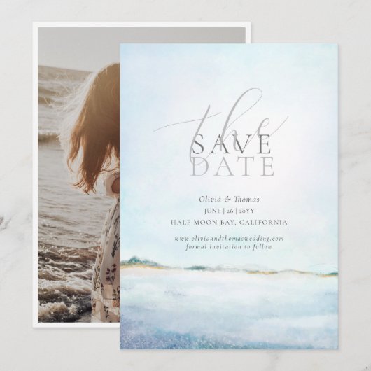 Elegant Painted Beach Wedding Photo Save the Date Kaart (Voorkant / Achterkant)