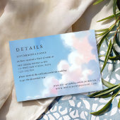 Elegant Painted Blue Sky Puffy Pink Clouds Wedding Informatiekaartje