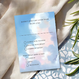 Elegant Painted Blue Sky Puffy Pink Clouds Wedding RSVP Kaartje