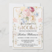 Elegant Painted Blush Rose Floral 100th Birthday Kaart (Voorkant)