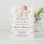Elegant Painted Blush Rose Floral 100th Birthday Kaart (Staand voorkant)