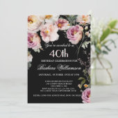 Elegant Painted Floral 40th Birthday Party Kaart (Staand voorkant)