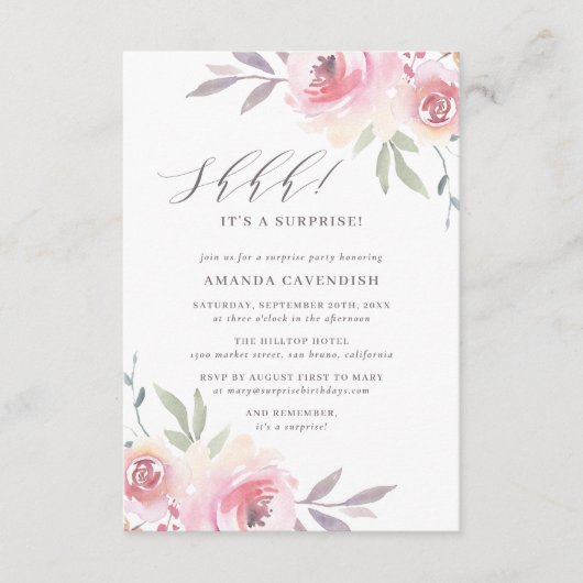 Elegant Painted Floral Surprise Birthday Party Aankondiging (Voorkant)
