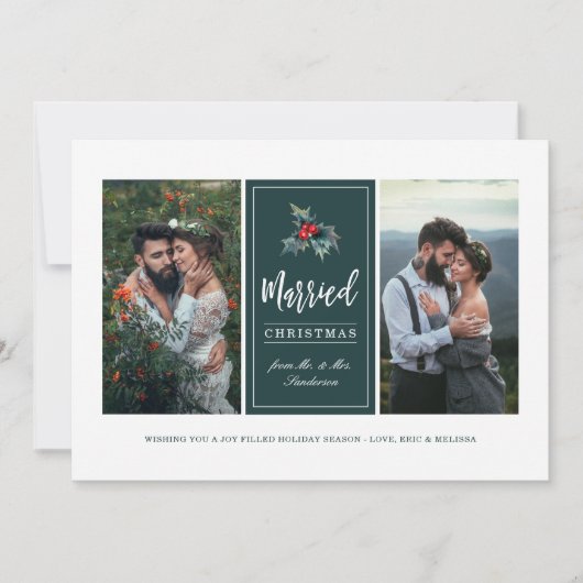 Elegant Painted Holly | Kerstfoto met huwelijk Feestdagenkaart (Voorkant)