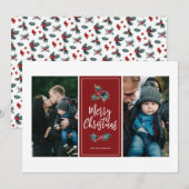 Elegant Painted Holly | Kerstrode twee foto Feestdagenkaart (Voorkant / Achterkant)