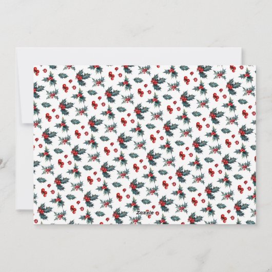 Elegant Painted Holly | Kerstrode twee foto Feestdagenkaart (Achterkant)