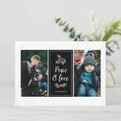 Elegant Painted Holly | Peace Love Black Two-foto Feestdagenkaart (Staand voorkant)