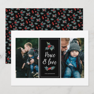 Elegant Painted Holly   Peace Love Black Two-foto Feestdagenkaart