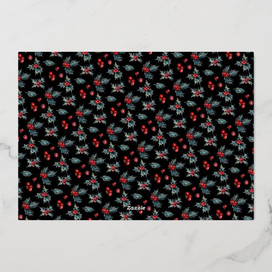 Elegant Painted Holly Two Photo Merry Kerstmis Folie Feestdagenkaart (Achterkant)