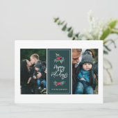 Elegant Painted Holly Two Photo Prettige feestdage Feestdagenkaart (Staand voorkant)