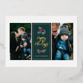 Elegant Painted Holly Two Photo Prettige feestdage Folie Feestdagenkaart (Voorkant)