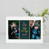 Elegant Painted Holly Two Photo Prettige feestdage Folie Feestdagenkaart (Staand Voorkant)