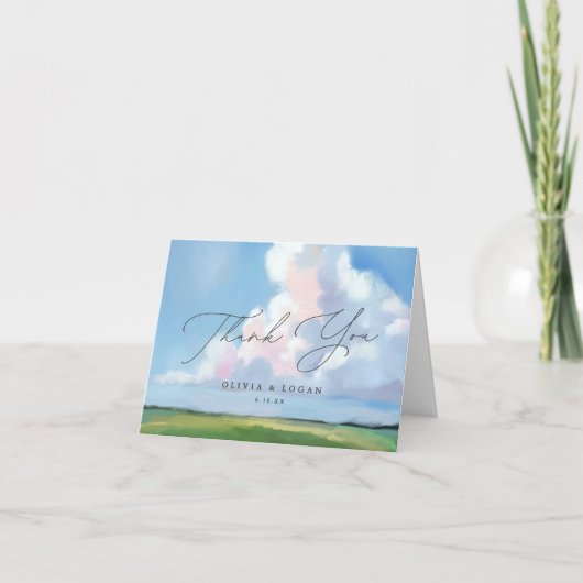 Elegant Painted Landscape Blue Sky Clouds Wedding Bedankkaart (Voorkant)