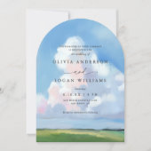Elegant Painted Landscape Blue Sky Clouds Wedding Kaart (Voorkant)