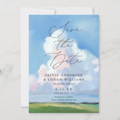 Elegant Painted Landscape Blue Sky Clouds Wedding  Save The Date (Voorkant)