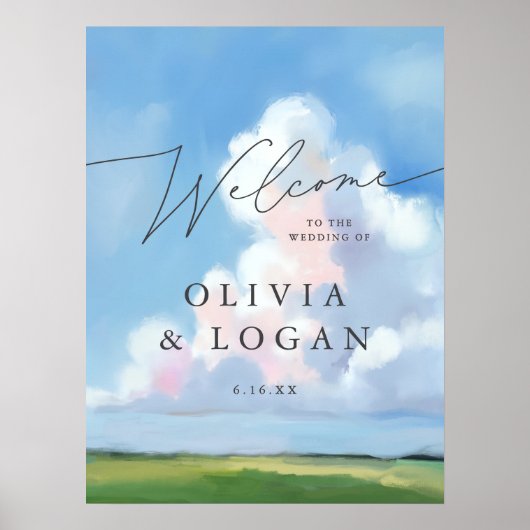 Elegant Painted Landscape Clouds Wedding Welcome Poster (Voorkant)