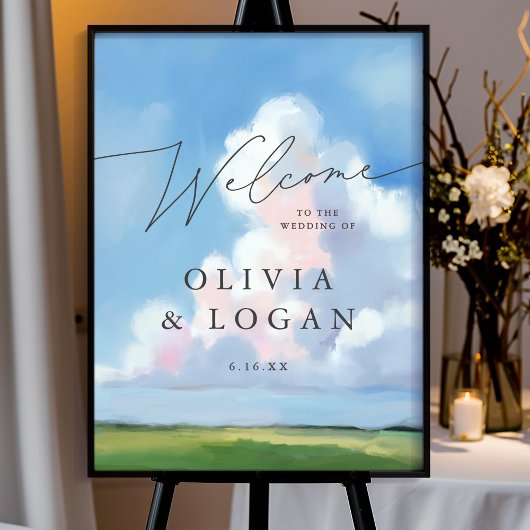 Elegant Painted Landscape Clouds Wedding Welcome Poster