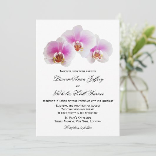 Elegant Painted Orchids Wedding Invitations Kaart (Staand voorkant)