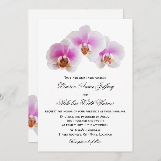 Elegant Painted Orchids Wedding Invitations Kaart (Voorkant / Achterkant)