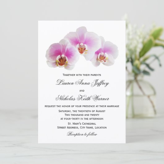 Elegant Painted Orchids Wedding Invitations Kaart (Staand voorkant)