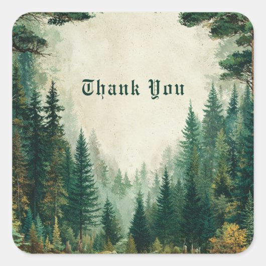Elegant Painterly Pine Forest Rustic Woodland Vierkante Sticker (Voorkant)