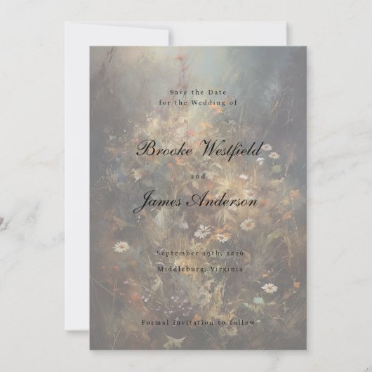 Elegant Painterly Script Herfst Wildflower Weddens Save The Date (Voorkant)