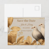 Elegant Pair of Doves with Gold Leaf Save the Date Briefkaart (Voorkant / Achterkant)