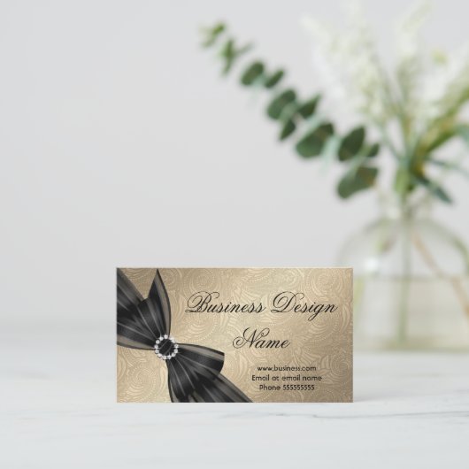 Elegant Paisley Brown Goud Zwart Diamond Bow Visitekaartje (Staand voorkant)