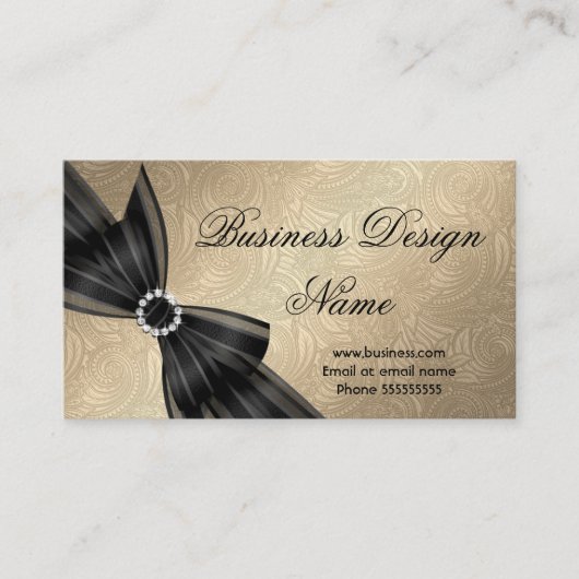 Elegant Paisley Brown Goud Zwart Diamond Bow Visitekaartje (Voorkant)
