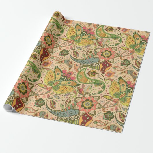 Elegant Paisley Flower Wrapping Paper Cadeaupapier (Uitgerold)
