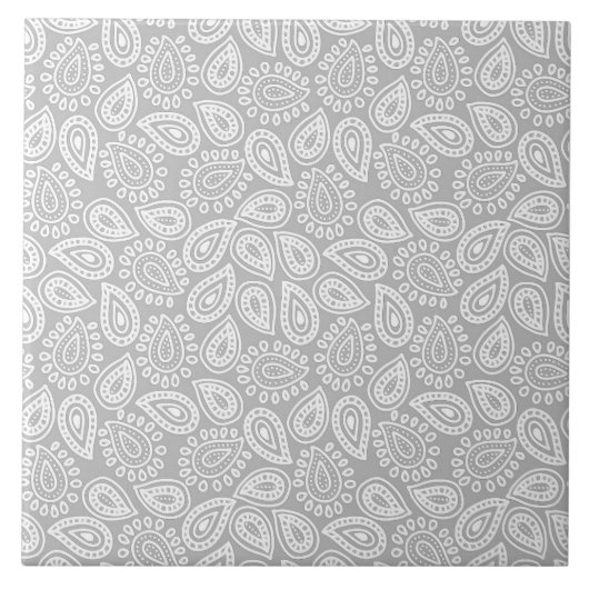 Elegant Paisley-patroon in wit, lichtgrijs Tegeltje (Voorkant)