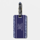 Elegant Paisley Pattern Custom Monogram Navy Blue Bagagelabel (Achterkant verticaal)