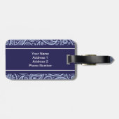 Elegant Paisley Pattern Custom Monogram Navy Blue Bagagelabel (Achterkant horizontaal)