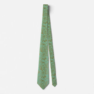 Elegant  Paisley Pattern Mint-groen & Goud Stropdas