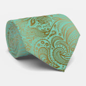 Elegant  Paisley Pattern Mint-groen & Goud Stropdas (Opgerold)
